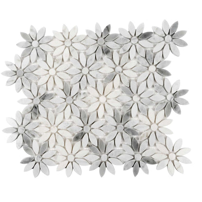White Gray 11x12 Polished Multi-shaped Bianco Carrara Marble Mosaic Tile (5 pack, 4.46 sq ft/case)