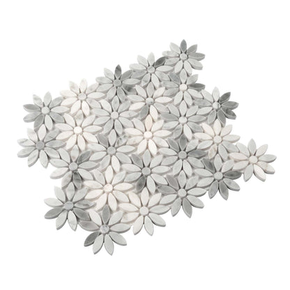 White Gray 11x12 Polished Multi-shaped Bianco Carrara Marble Mosaic Tile (5 pack, 4.46 sq ft/case)
