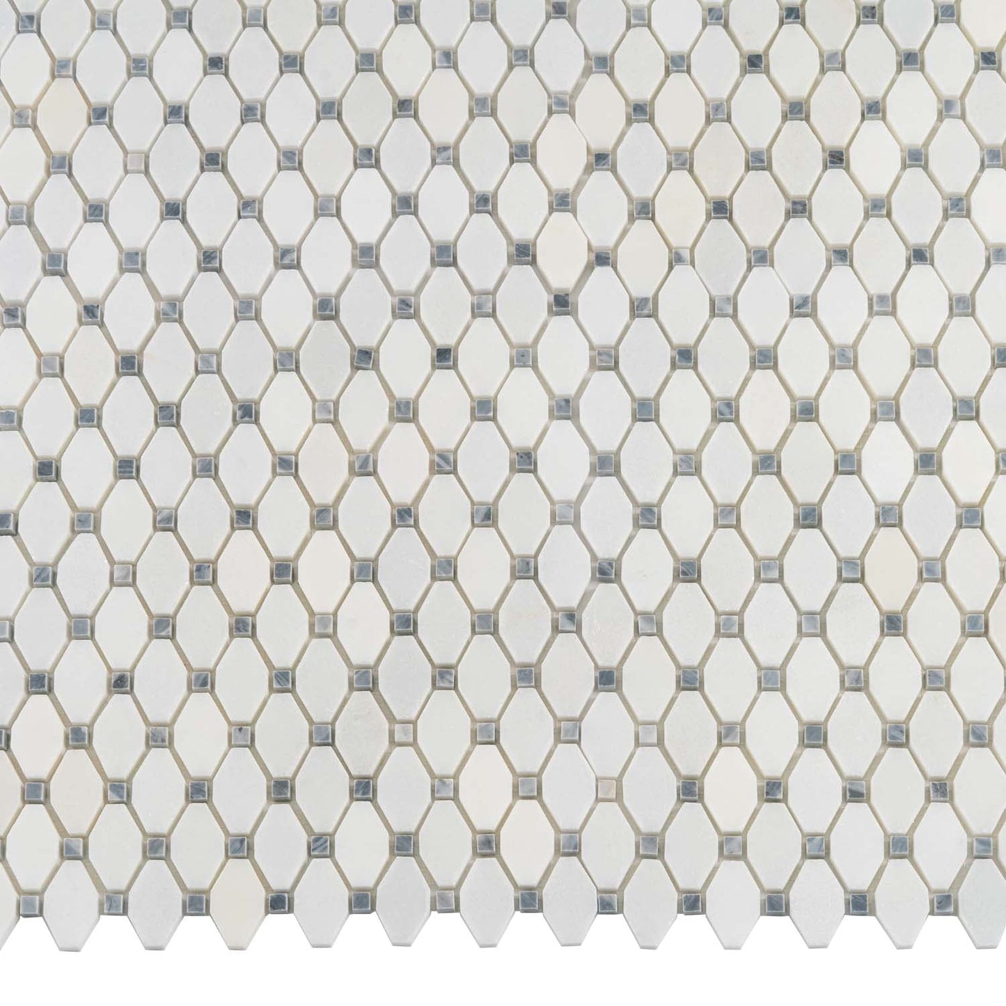 Eastern White, Bardiglio 11x11 Polished Octagon Marble Mosaic Tile (5 pack, 4.51 sq ft/case)