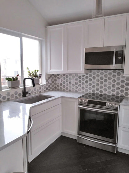 White Gray 10x12 Polished Hexagon Marble Mosaic Tile (5 pack, 4.34 sq ft/case) - Sample