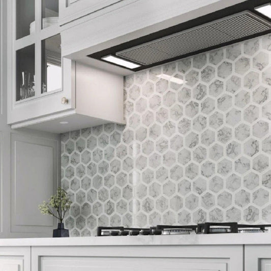 White Gray 10x12 Polished Hexagon Marble Mosaic Tile (5 pack, 4.34 sq ft/case) - Sample