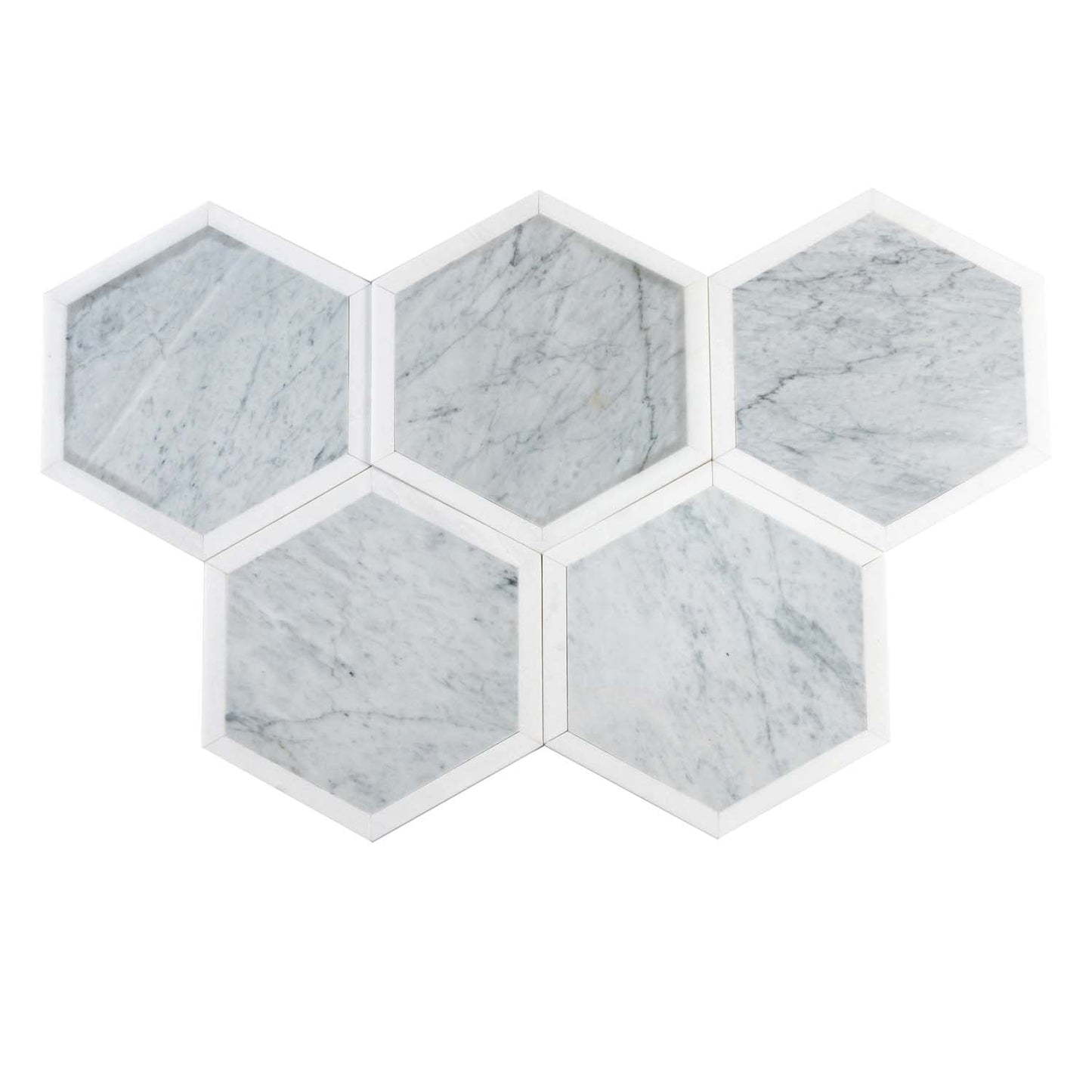 Carrrara Grey, Thassos White 12x12 Polished Hexagon Marble Mosaic Tile (5 pack, 4.3 sq ft/case)