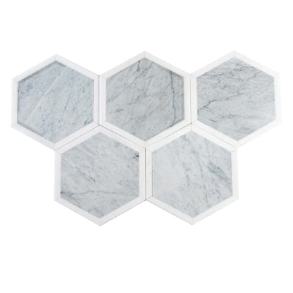 Carrrara Grey, Thassos White 12x12 Polished Hexagon Marble Mosaic Tile (5 pack, 4.3 sq ft/case)