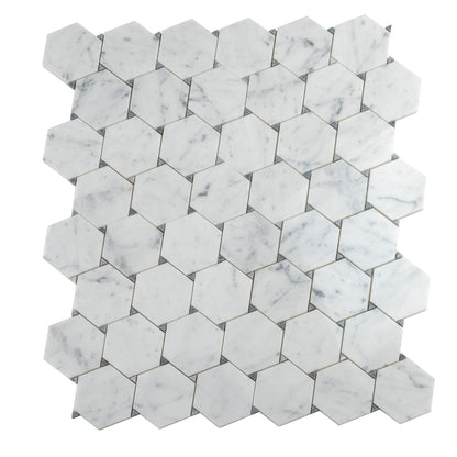 Cotton White 11x12 Polished Hexagon Bianco Carrara Bardiglio Marble Mosaic Tile (5 pack, 4.73 sq ft/case)