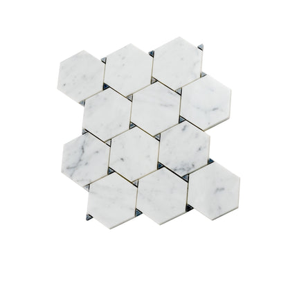 Cotton White 11x12 Polished Hexagon Marble Mosaic Tile (5 pack, 4.73 sq ft/case) - Sample
