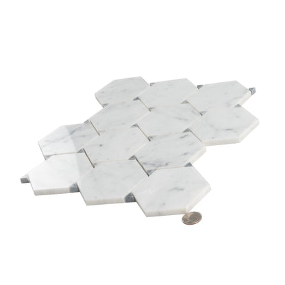 Cotton White 11x12 Polished Hexagon Marble Mosaic Tile (5 pack, 4.73 sq ft/case) - Sample