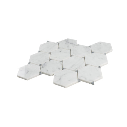 Cotton White 11x12 Polished Hexagon Bianco Carrara Bardiglio Marble Mosaic Tile (5 pack, 4.73 sq ft/case)