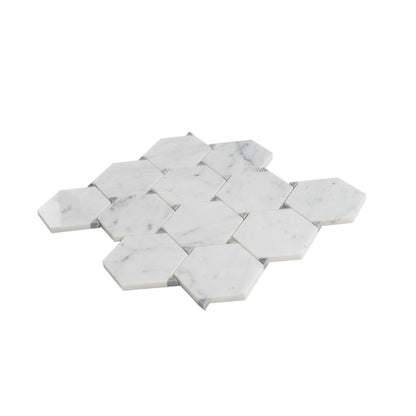 Cotton White 11x12 Polished Hexagon Marble Mosaic Tile (5 pack, 4.73 sq ft/case) - Sample