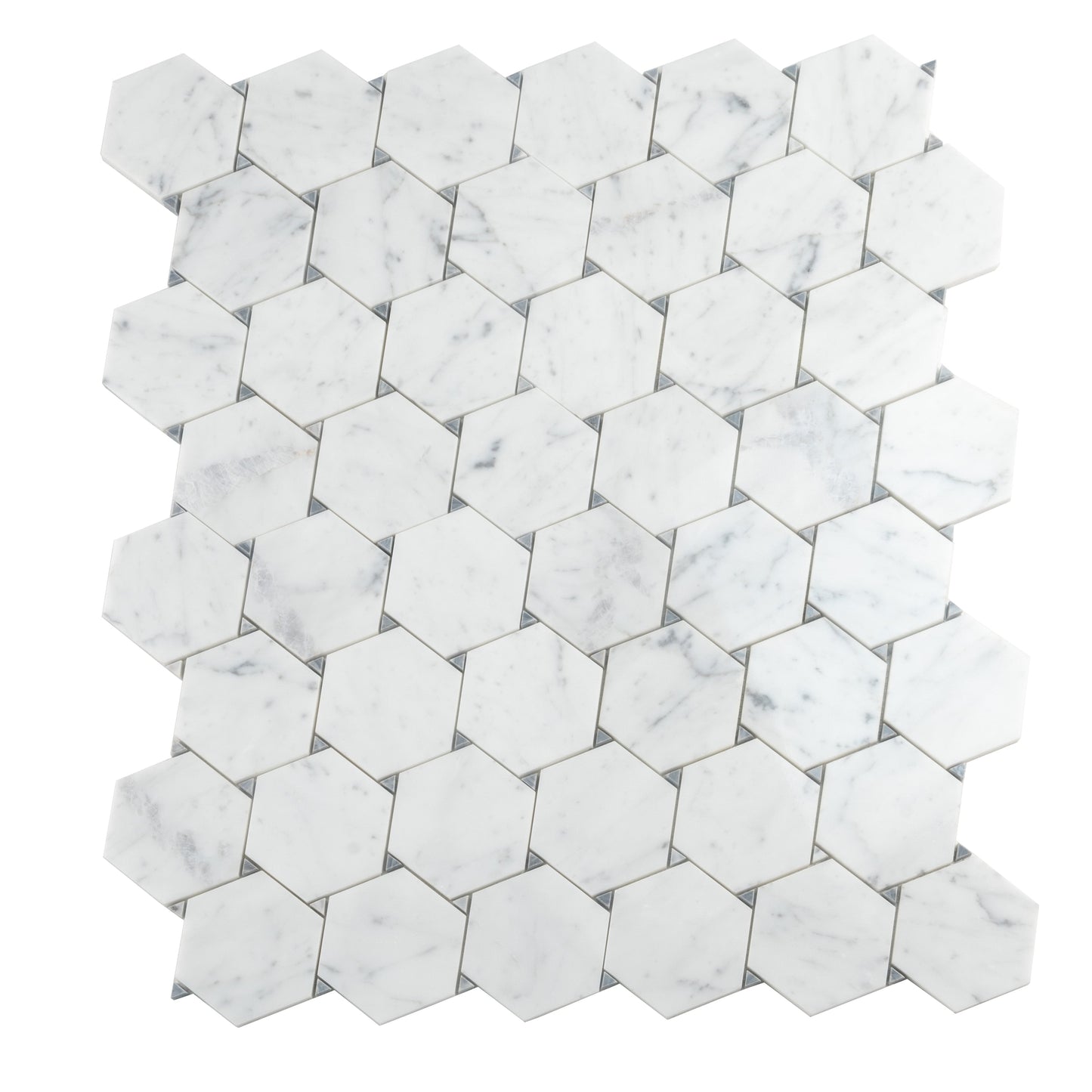 Cotton White 11x12 Polished Hexagon Bianco Carrara Bardiglio Marble Mosaic Tile (5 pack, 4.73 sq ft/case)