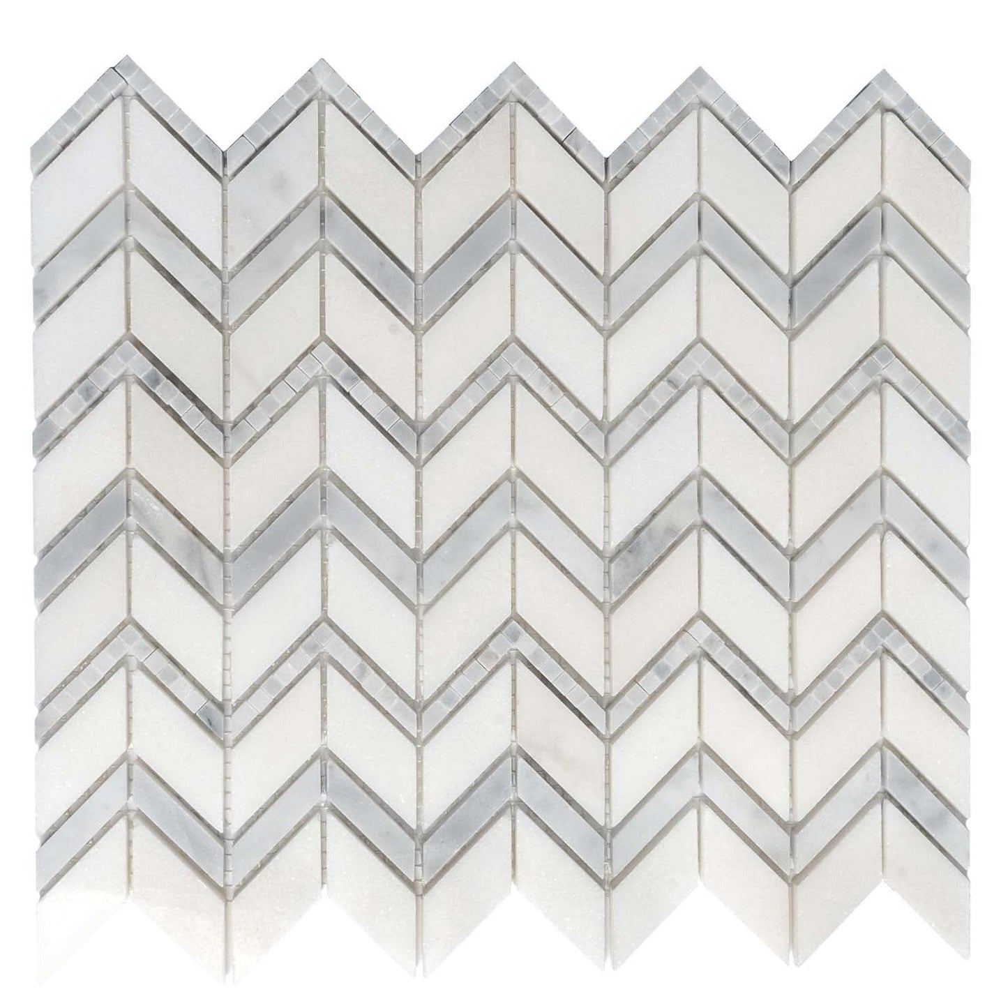 Bianco Carrara Eastern White 10x12 Polished Herringbone Marble Mosaic Tile (5 pack, 4.3 sq ft/case)
