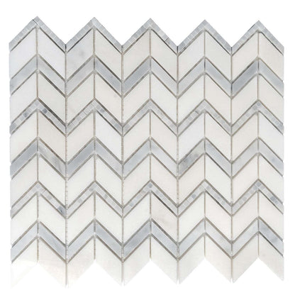 Bianco Carrara Eastern White 10x12 Polished Herringbone Marble Mosaic Tile (5 pack, 4.3 sq ft/case)