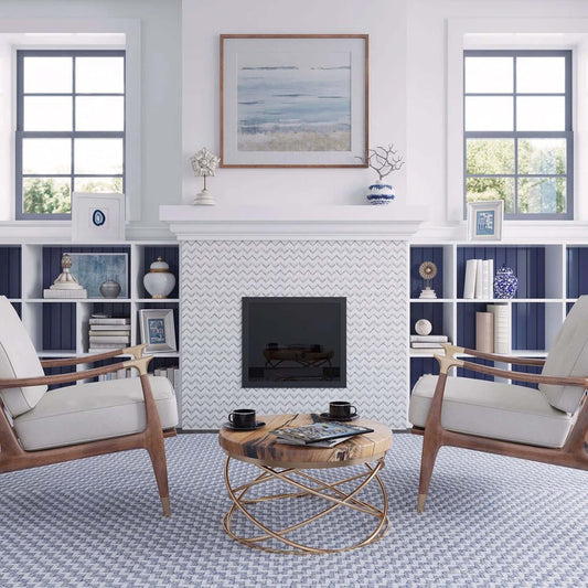 Bianco Carrara Eastern White 10x12 Polished Herringbone Marble Mosaic Tile (5 pack, 4.3 sq ft/case)
