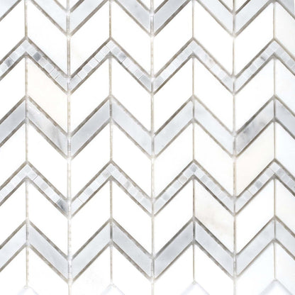 Bianco Carrara Eastern White 10x12 Polished Herringbone Marble Mosaic Tile (5 pack, 4.3 sq ft/case)