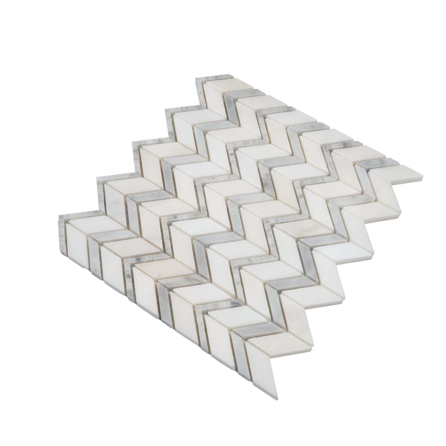 Bianco Carrara Eastern White 10x12 Polished Herringbone Marble Mosaic Tile (5 pack, 4.3 sq ft/case)