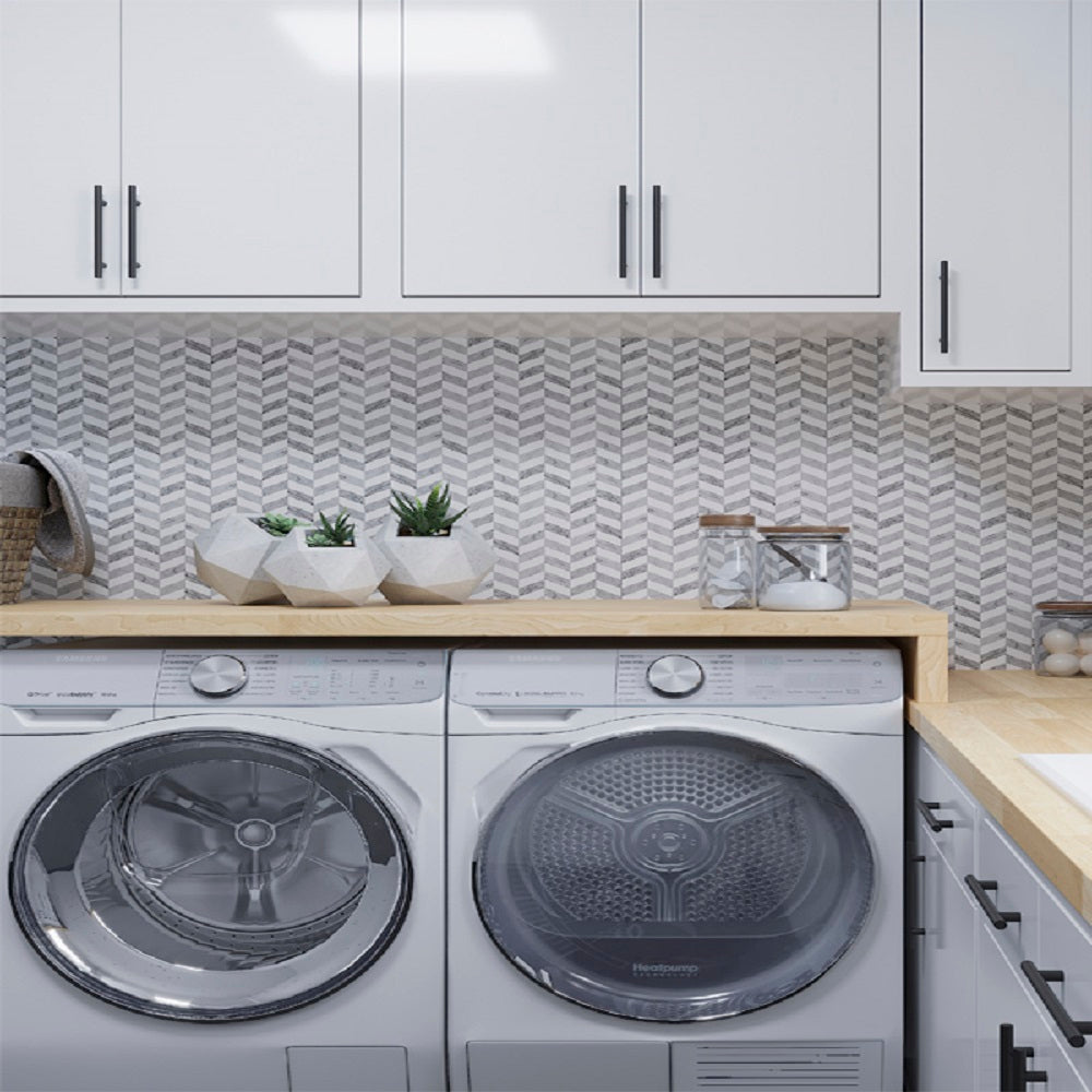 Carrara Gray, Eastern White 11x13 Polished Herringbone Marble Mosaic Tile (5 pack, 5.15 sq ft/case)