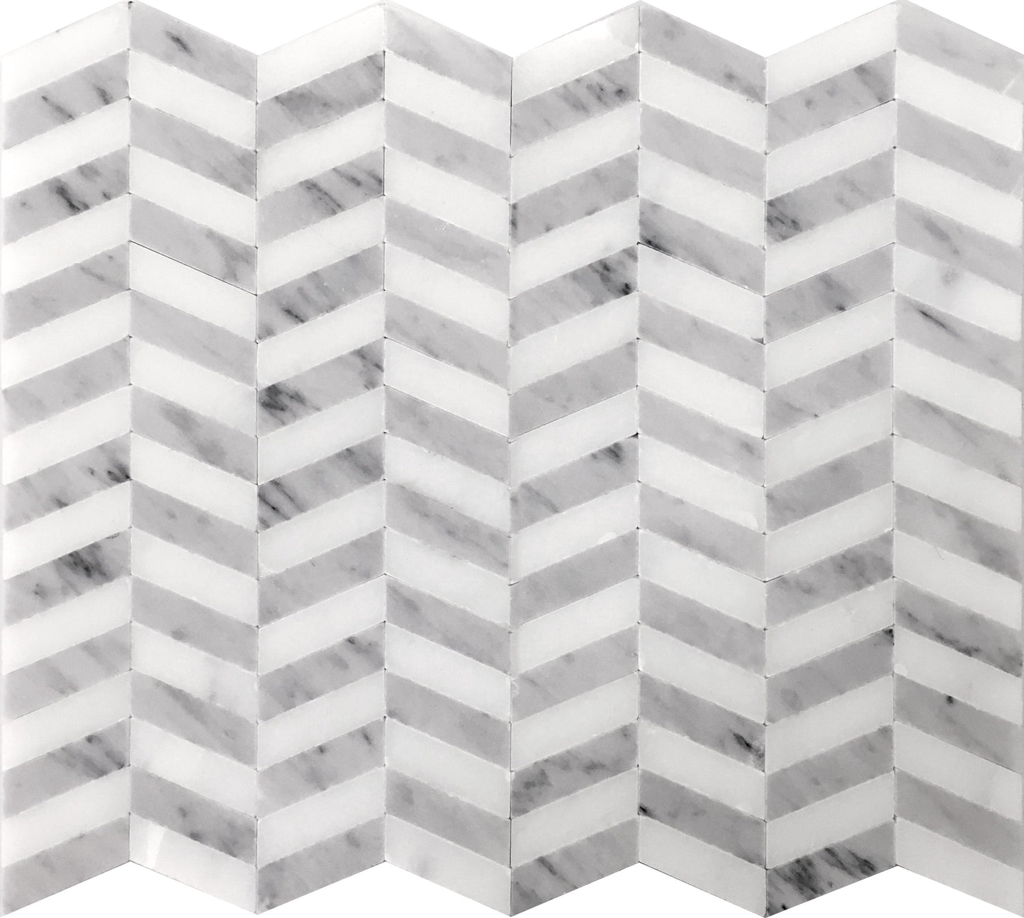Carrara Gray, Eastern White 11x13 Polished Herringbone Marble Mosaic Tile (5 pack, 5.15 sq ft/case)