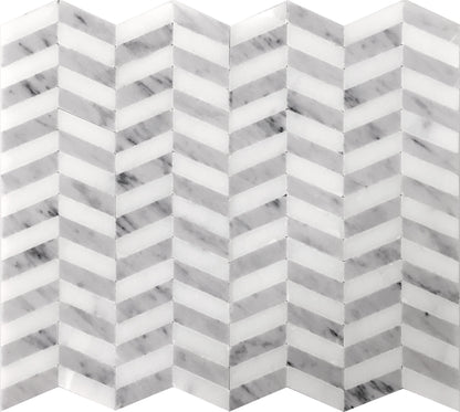 Carrara Gray, Eastern White 11x13 Polished Herringbone Marble Mosaic Tile (5 pack, 5.15 sq ft/case)