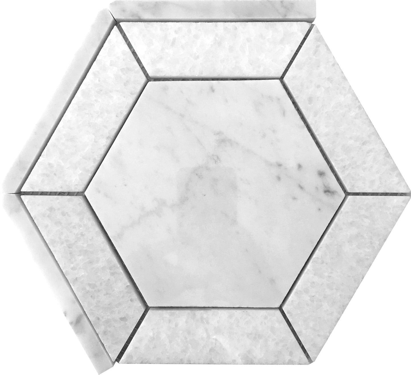 Bianco Carrara, Crystal White 8x8 Polished Hexagon Marble Mosaic Tile (5 pack, 1.83 sq ft/case)