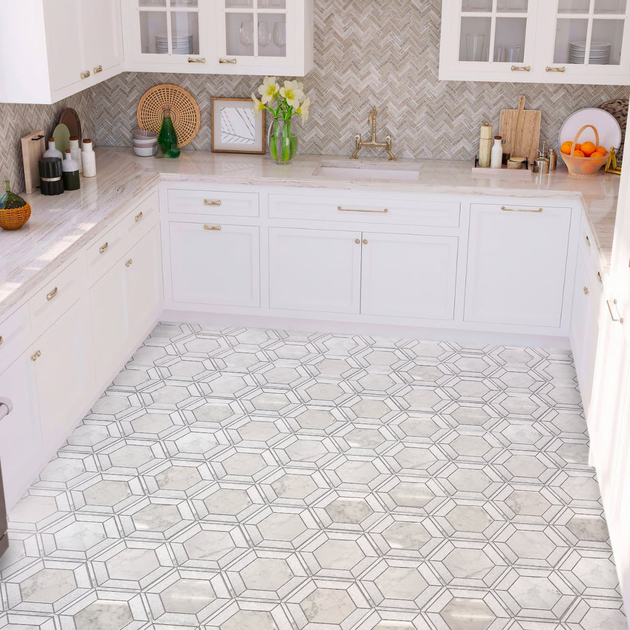 Bianco Carrara, Crystal White 8x8 Polished Hexagon Marble Mosaic Tile (5 pack, 1.83 sq ft/case)