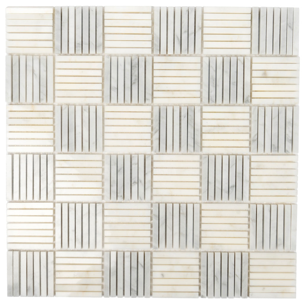White Gray 12x12 Polished Brick Bianco Carrara Marble Mosaic Tile (5 pack, 5 sq ft/case)
