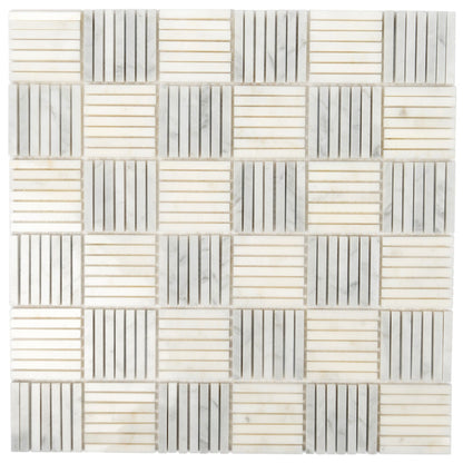 White Gray 12x12 Polished Brick Bianco Carrara Marble Mosaic Tile (5 pack, 5 sq ft/case)