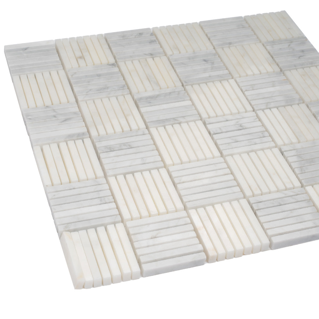 White Gray 12x12 Polished Brick Bianco Carrara Marble Mosaic Tile (5 pack, 5 sq ft/case)