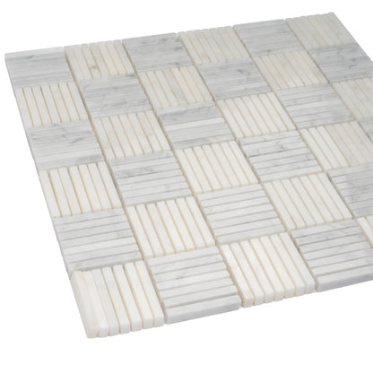 White Gray 12x12 Polished Brick Bianco Carrara Marble Mosaic Tile (5 pack, 5 sq ft/case)