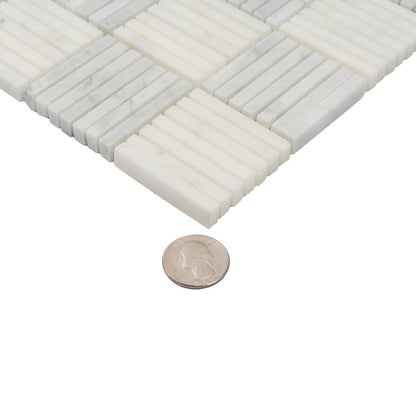 White Gray 12x12 Polished Brick Bianco Carrara Marble Mosaic Tile (5 pack, 5 sq ft/case)