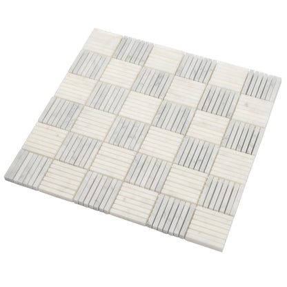 White Gray 12x12 Polished Brick Bianco Carrara Marble Mosaic Tile (5 pack, 5 sq ft/case)
