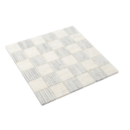 White Gray 12x12 Polished Brick Bianco Carrara Marble Mosaic Tile (5 pack, 5 sq ft/case)
