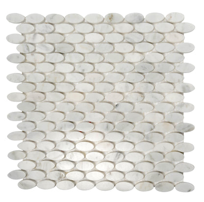 White 11x12 Polished Oval Bianco Carrara Marble Mosaic Tile (5 pack, 4.51 sq ft/case)