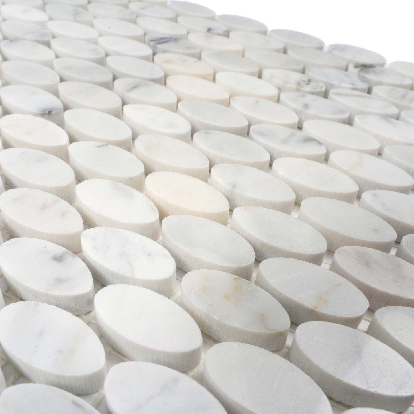White 11x12 Polished Oval Bianco Carrara Marble Mosaic Tile (5 pack, 4.51 sq ft/case)