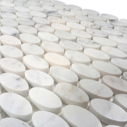 White 11x12 Polished Oval Bianco Carrara Marble Mosaic Tile (5 pack, 4.51 sq ft/case)