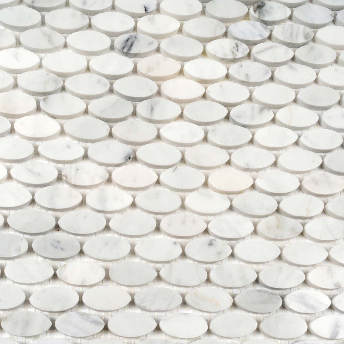 White 11x12 Polished Oval Bianco Carrara Marble Mosaic Tile (5 pack, 4.51 sq ft/case)