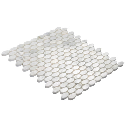 White 11x12 Polished Oval Bianco Carrara Marble Mosaic Tile (5 pack, 4.51 sq ft/case)