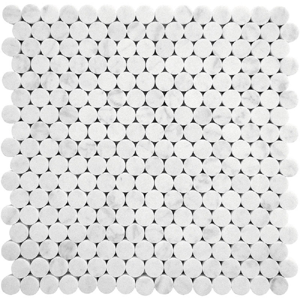 White 11x12 Honed Penny Round Bianco Carrara Marble Mosaic Tile (5 pack, 4.83 sq ft/case)