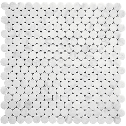 White 11x12 Honed Penny Round Marble Mosaic Tile (5 pack, 4.83 sq ft/case) - Sample