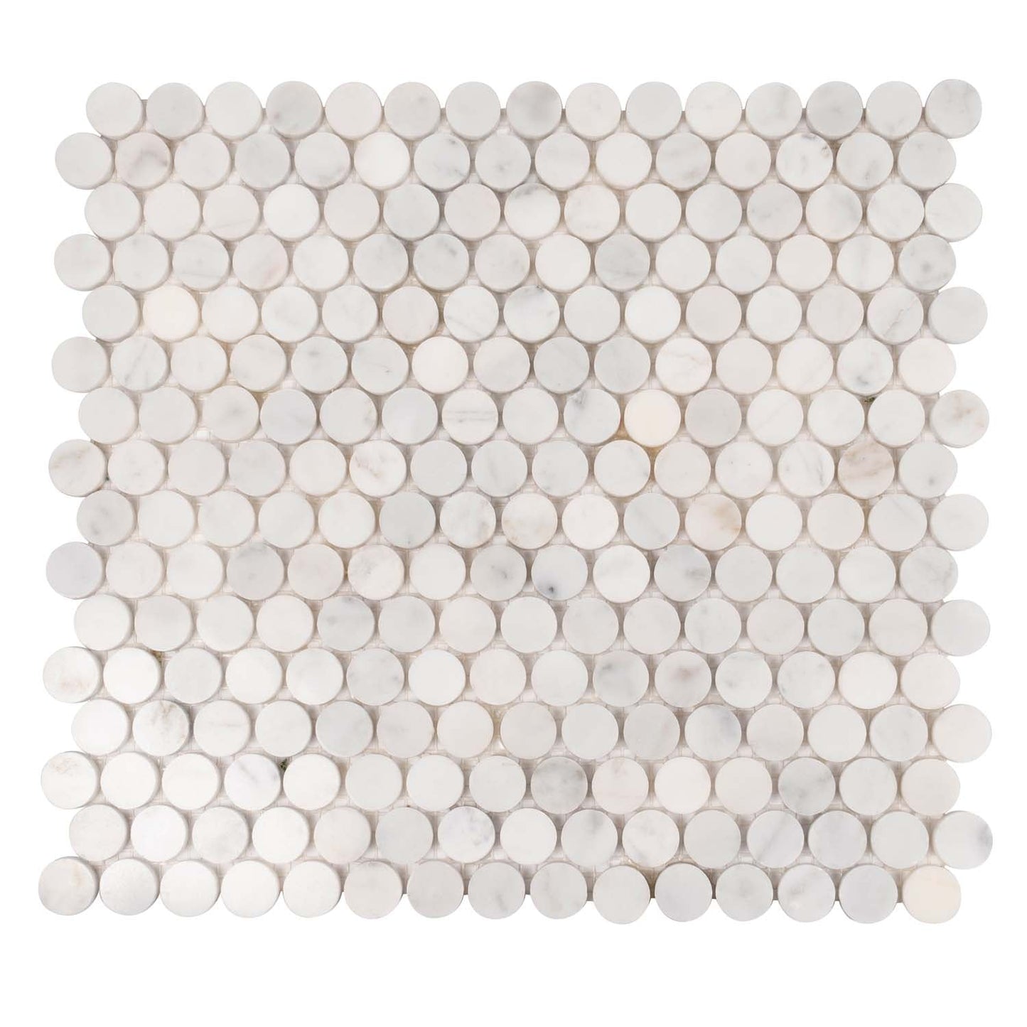 White 11x12 Polished Penny Round Bianco Carrara Marble Mosaic Tile (5 pack, 4.82 sq ft/case)