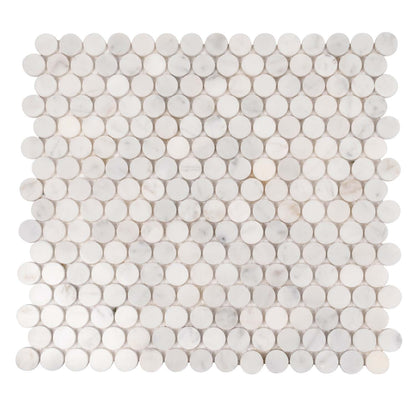 White 11x12 Polished Penny Round Bianco Carrara Marble Mosaic Tile (5 pack, 4.82 sq ft/case)