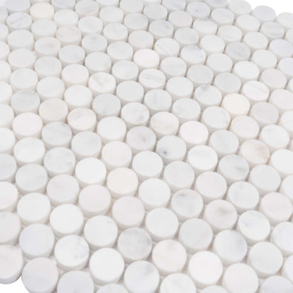 White 11x12 Polished Penny Round Bianco Carrara Marble Mosaic Tile (5 pack, 4.82 sq ft/case)