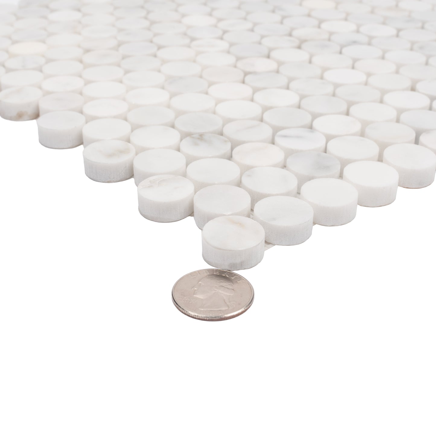 White 11x12 Polished Penny Round Bianco Carrara Marble Mosaic Tile (5 pack, 4.82 sq ft/case)