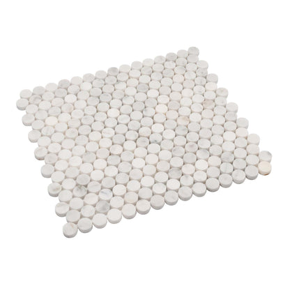 White 11x12 Polished Penny Round Bianco Carrara Marble Mosaic Tile (5 pack, 4.82 sq ft/case)