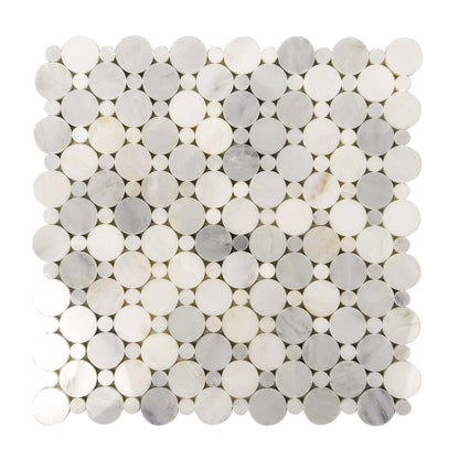 Oriental White 12x12 Polished Penny Round Marble Mosaic Tile (5 pack, 4.83 sq ft/case)