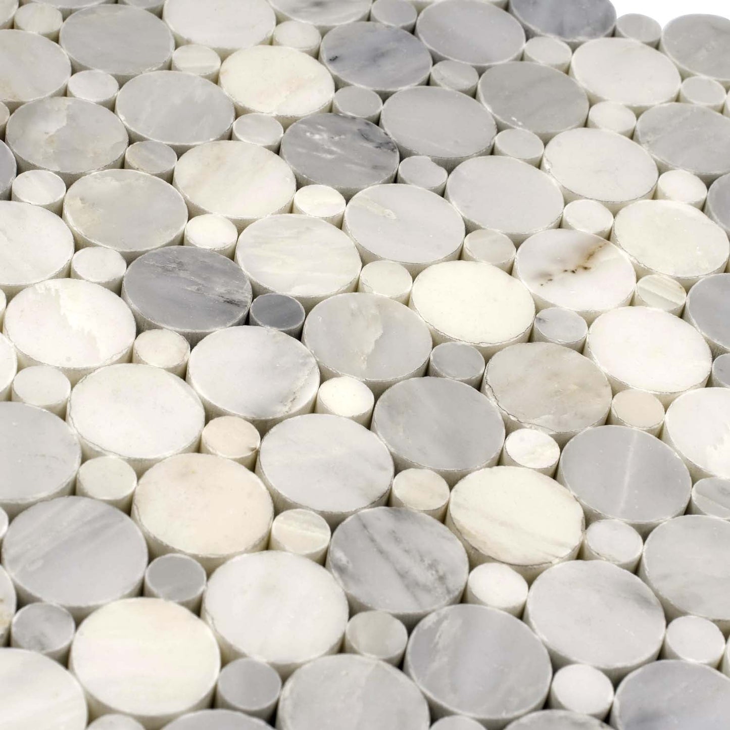White 12x12 Polished Penny Round Marble Mosaic Tile (5 pack, 4.83 sq ft/case) - Sample