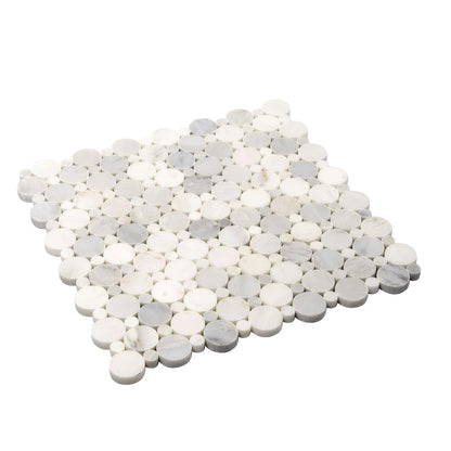 Oriental White 12x12 Polished Penny Round Marble Mosaic Tile (5 pack, 4.83 sq ft/case)