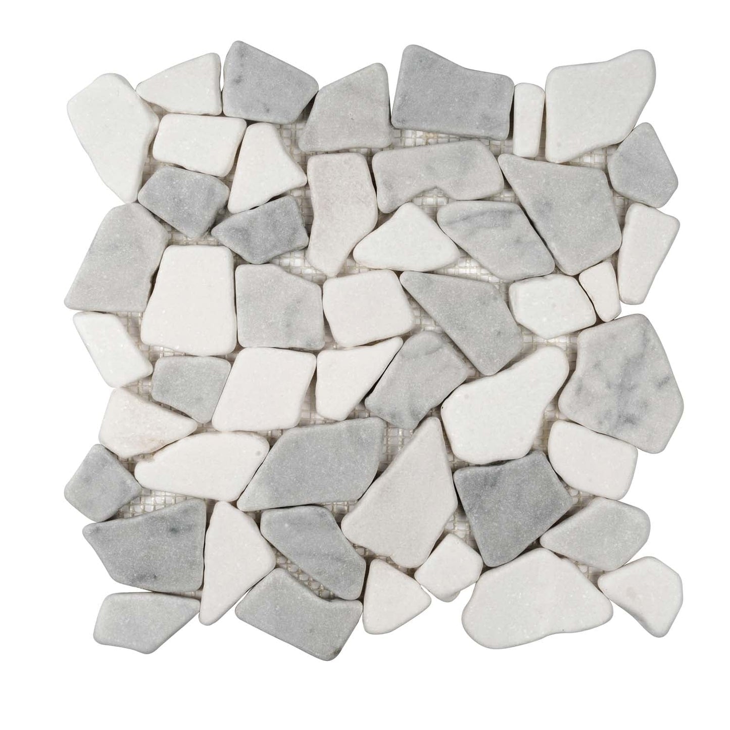 White Gray 11x11 Polished Marble Pebble Mosaic Tile (5 pack, 4.2 sq ft/case)