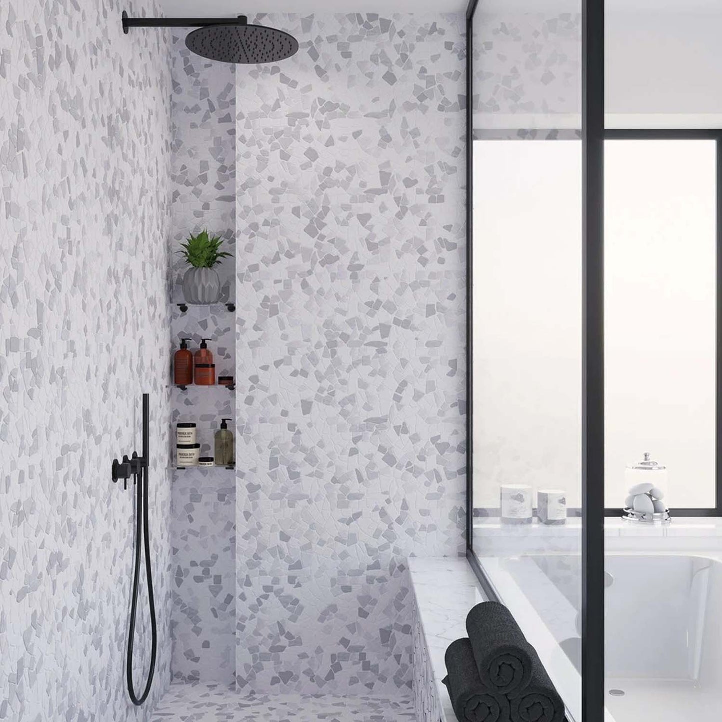 White Gray 11x11 Polished Marble Pebble Mosaic Tile (5 pack, 4.2 sq ft/case)