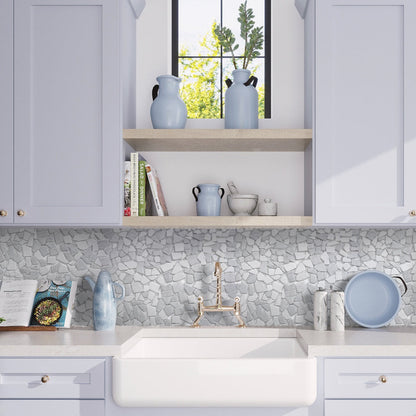 White Gray 11x11 Polished Marble Pebble Mosaic Tile (5 pack, 4.2 sq ft/case)