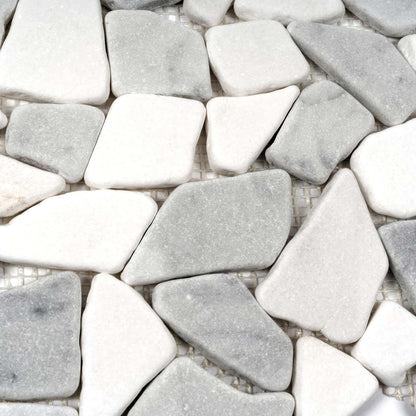 White Gray 11x11 Polished Marble Pebble Mosaic Tile (5 pack, 4.2 sq ft/case)