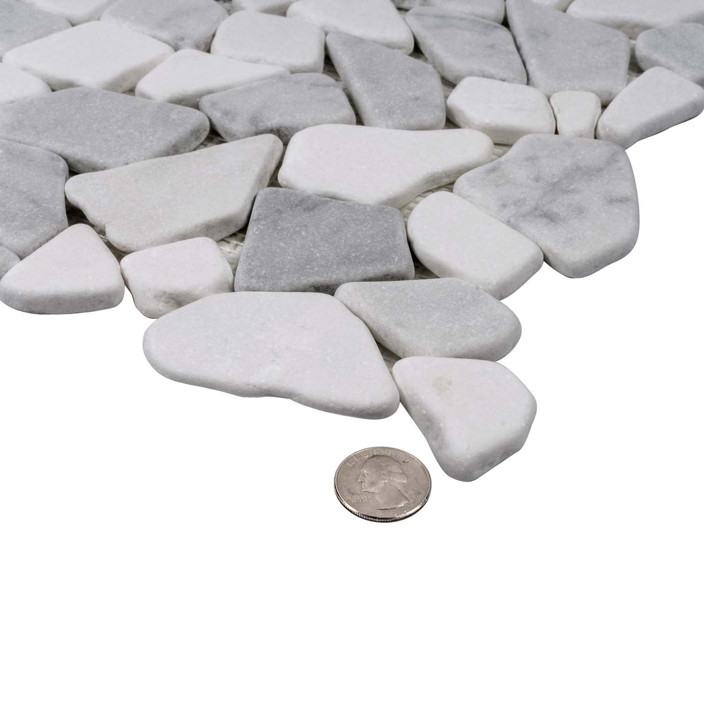 White Gray 11x11 Polished Marble Pebble Mosaic Tile (5 pack, 4.2 sq ft/case)